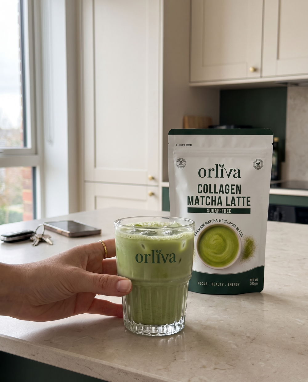 ORLIVA matcha collagen latte morning routine
