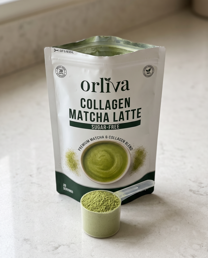 ORLIVA full serving scoop with matcha collagen powder